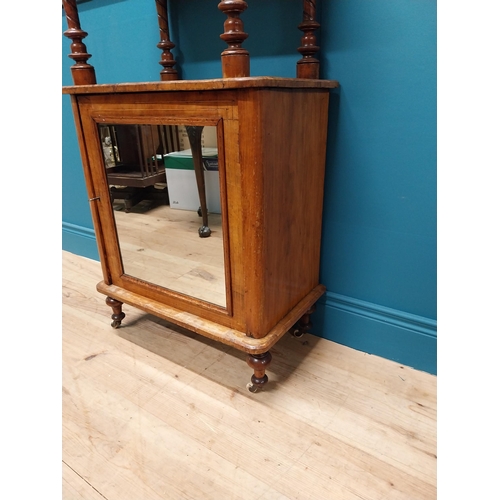 336 - Victorian burr walnut and satinwood inlaid music cabinet raised on turned column above single mirror... 