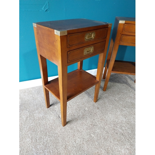 338 - Pair of exceptional quality teak side tables with two drawers in the frieze on square tapered legs i... 