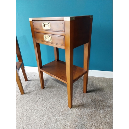 338 - Pair of exceptional quality teak side tables with two drawers in the frieze on square tapered legs i... 