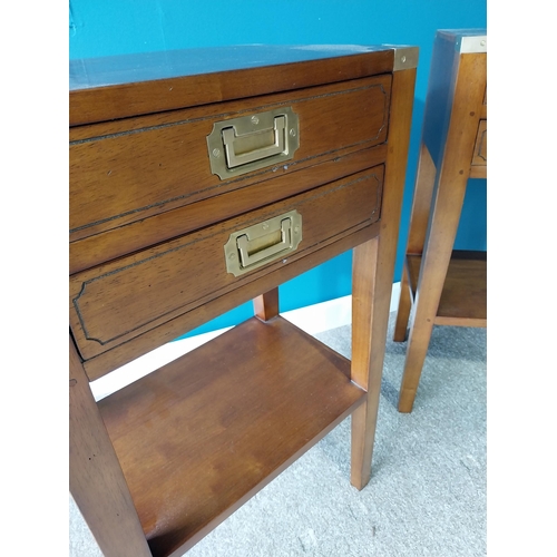 338 - Pair of exceptional quality teak side tables with two drawers in the frieze on square tapered legs i... 