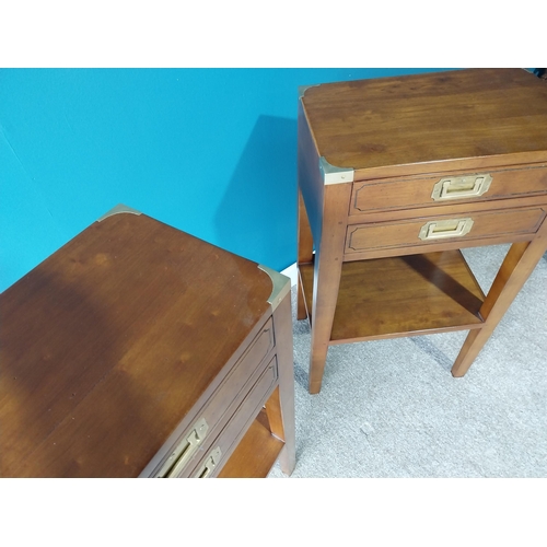 338 - Pair of exceptional quality teak side tables with two drawers in the frieze on square tapered legs i... 