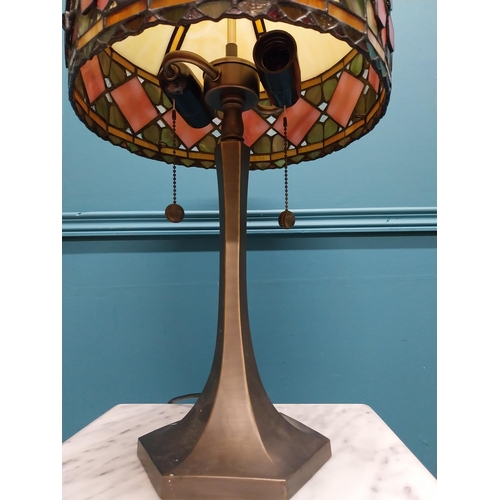 34 - Bronze lamp with leaded glass shade in the Tiffany style {54 cm H x 30 cm Dia.}.