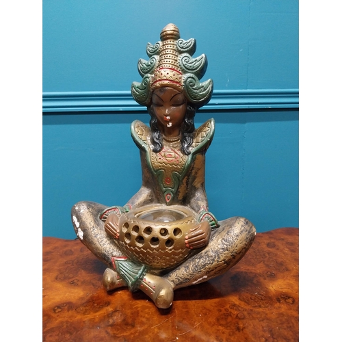 342 - Painted plaster table lamp in the form of a Buddha {38 cm H x 28 cm W x 17 cm D}.