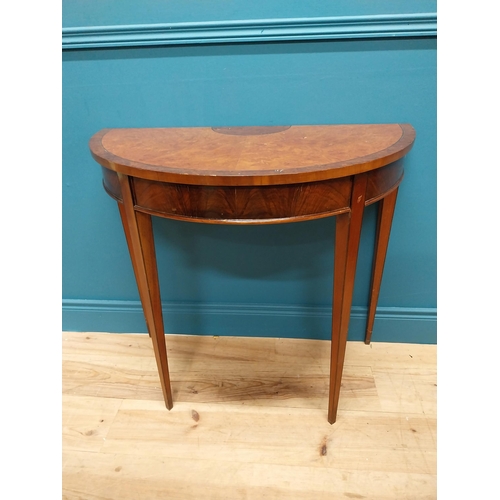 346 - 20th C. burr walnut demi-lune side table raised on square tapered legs in the Georgian style {76 cm ... 