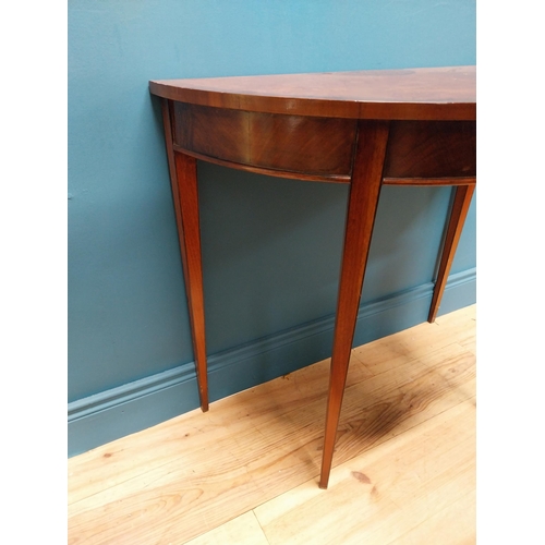 346 - 20th C. burr walnut demi-lune side table raised on square tapered legs in the Georgian style {76 cm ... 