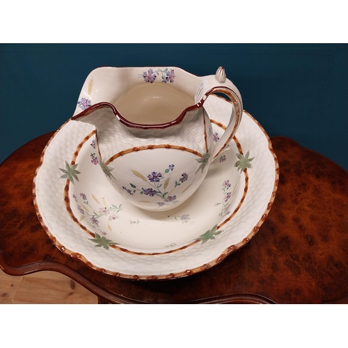 355 - 19th C. hand painted ceramic Spode jug and basin set {32 cm H x 40 cm Dia.}.