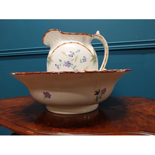 355 - 19th C. hand painted ceramic Spode jug and basin set {32 cm H x 40 cm Dia.}.