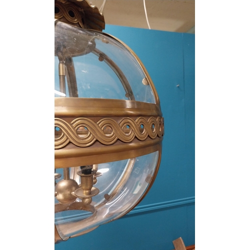 360 - Exceptional quality brass hall globe lantern in the Georgian style {70 cm H x 45 cm Dia.}.