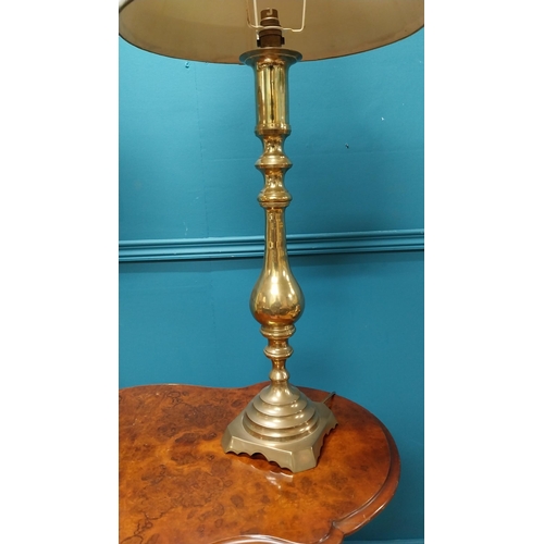 361 - Pair of good quality brass table lamps with cloth shades {104 cm H x 36 cm Dia.}.