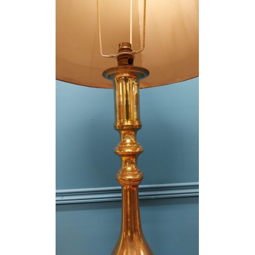 361 - Pair of good quality brass table lamps with cloth shades {104 cm H x 36 cm Dia.}.