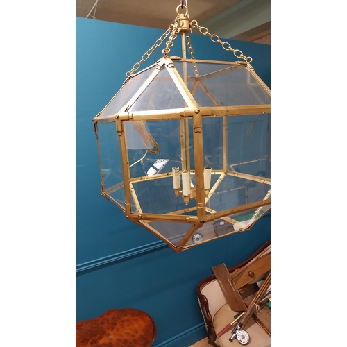 362 - Good quality gilded metal hall lantern {60 cm H x 48 cm W x 48 cm D}.