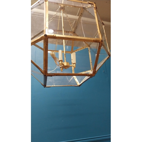 362 - Good quality gilded metal hall lantern {60 cm H x 48 cm W x 48 cm D}.