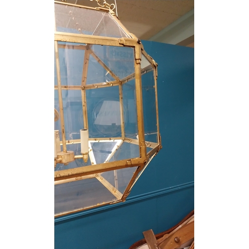 362 - Good quality gilded metal hall lantern {60 cm H x 48 cm W x 48 cm D}.