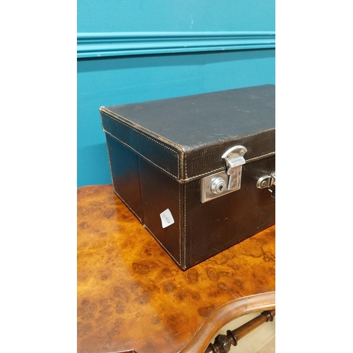 365 - 1950s leather Doctors case with chrome fittings {19 cm H x 44 cm W x 33 cm D}.