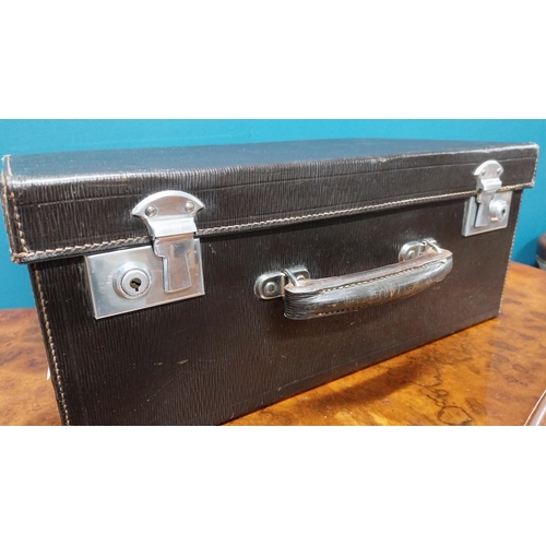 365 - 1950s leather Doctors case with chrome fittings {19 cm H x 44 cm W x 33 cm D}.