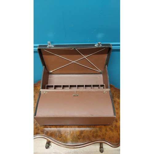 365 - 1950s leather Doctors case with chrome fittings {19 cm H x 44 cm W x 33 cm D}.