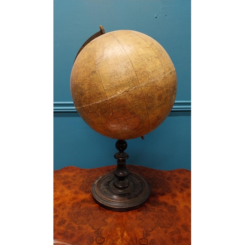 366 - 19th C. world globe on ebonised stand {60 cm H x 38 cm Dia.}.