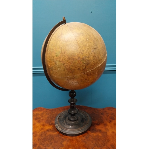 366 - 19th C. world globe on ebonised stand {60 cm H x 38 cm Dia.}.