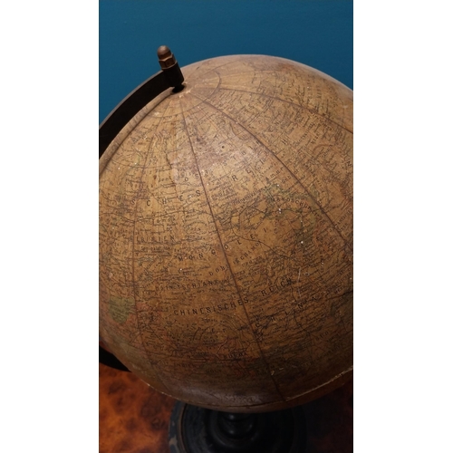 366 - 19th C. world globe on ebonised stand {60 cm H x 38 cm Dia.}.