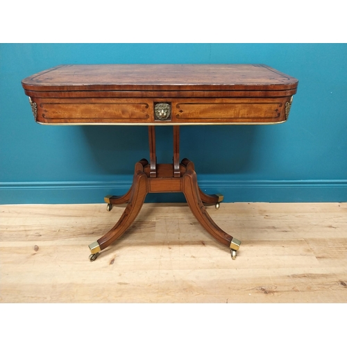 377 - Exceptional quality Regency turn over leaf card table with brass mounts raised on lyre supports, fou... 