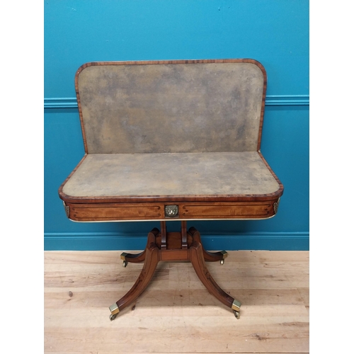 377 - Exceptional quality Regency turn over leaf card table with brass mounts raised on lyre supports, fou... 