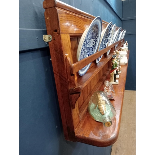 379 - Pitch pine bar back/rack with shelves {H 50cm x W 279cm x D 20cm}.