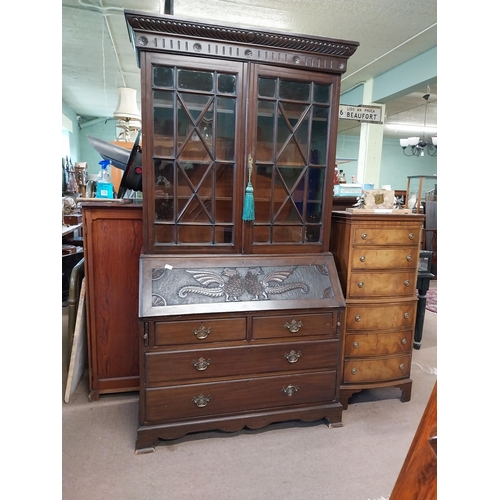 390 - Edwardian mahogany bureau bookcase with fitted interior in the Georgian style {226 cm H x 117 cm W x... 