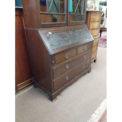 390 - Edwardian mahogany bureau bookcase with fitted interior in the Georgian style {226 cm H x 117 cm W x... 