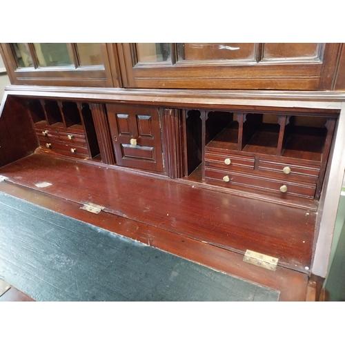 390 - Edwardian mahogany bureau bookcase with fitted interior in the Georgian style {226 cm H x 117 cm W x... 