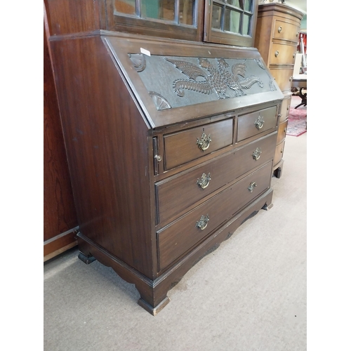 390 - Edwardian mahogany bureau bookcase with fitted interior in the Georgian style {226 cm H x 117 cm W x... 