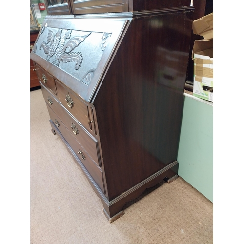 390 - Edwardian mahogany bureau bookcase with fitted interior in the Georgian style {226 cm H x 117 cm W x... 