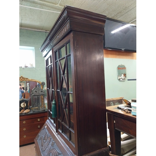 390 - Edwardian mahogany bureau bookcase with fitted interior in the Georgian style {226 cm H x 117 cm W x... 