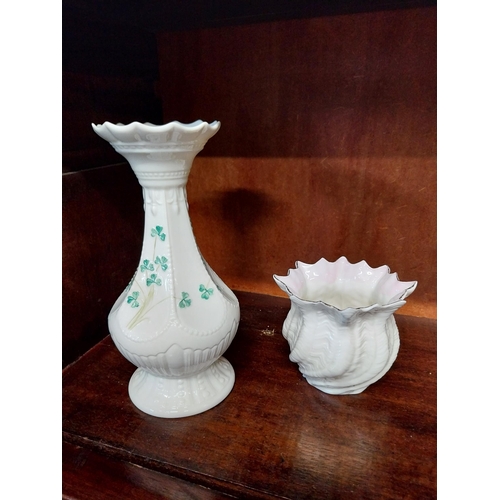 391 - Third period Belleek vase decorated with Shamrocks and second period Belleek bowl {22 cm H x 10 cm D... 