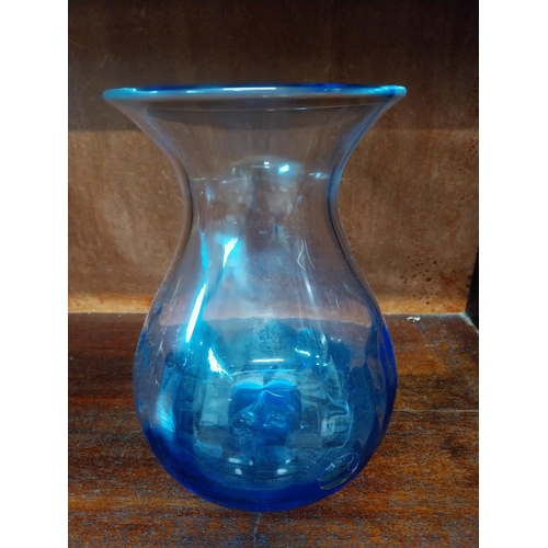 395 - Blue & White glass vase {20 cm H x 15 cm Dia.}, blue glass vase signed Sidney Langley 1994 {21 cm H ... 