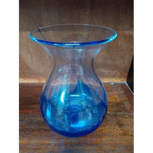 395 - Blue & White glass vase {20 cm H x 15 cm Dia.}, blue glass vase signed Sidney Langley 1994 {21 cm H ... 