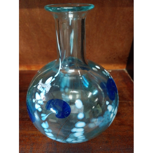 395 - Blue & White glass vase {20 cm H x 15 cm Dia.}, blue glass vase signed Sidney Langley 1994 {21 cm H ... 