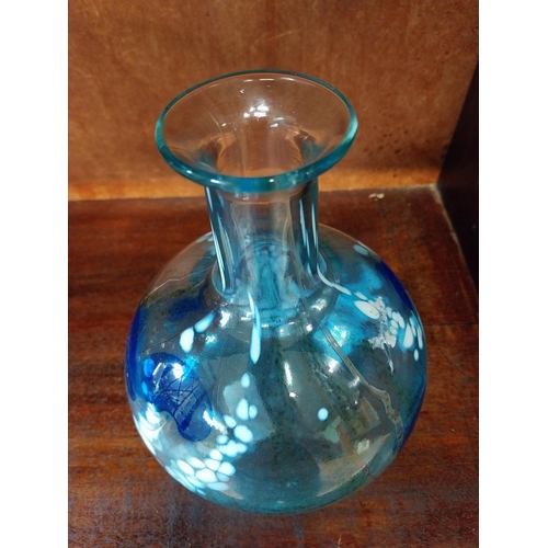 395 - Blue & White glass vase {20 cm H x 15 cm Dia.}, blue glass vase signed Sidney Langley 1994 {21 cm H ... 