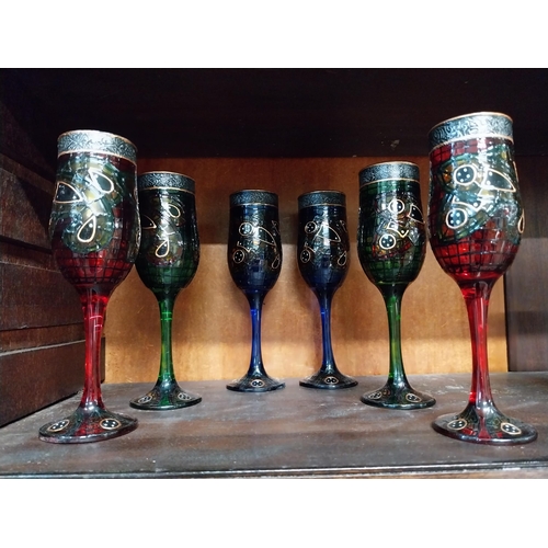 396 - Collection of Bohemian glass - six champagne flutes {20 cm H}, four wine glasses {16 cm H} and one g... 