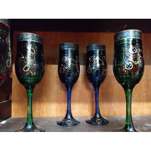 396 - Collection of Bohemian glass - six champagne flutes {20 cm H}, four wine glasses {16 cm H} and one g... 