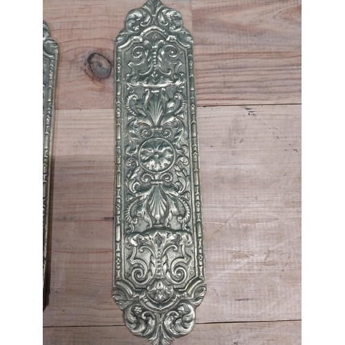 4 - Pair of good quality brass door plates {31 cm H x 8 cm W}.