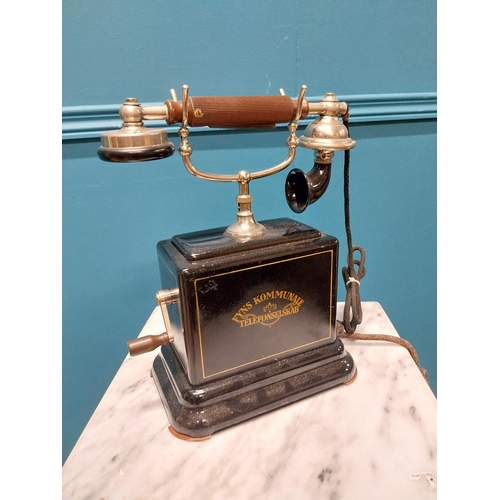 402 - Early 20th C. painted metal chrome and Bakelite telephone {31 cm H x 28 cm W x 15 cm D}.