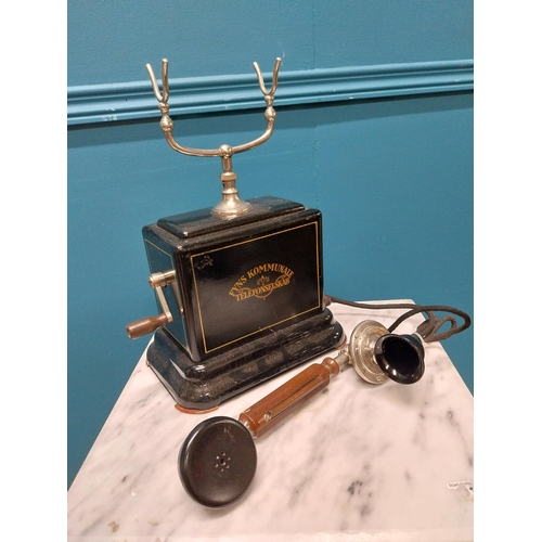 402 - Early 20th C. painted metal chrome and Bakelite telephone {31 cm H x 28 cm W x 15 cm D}.