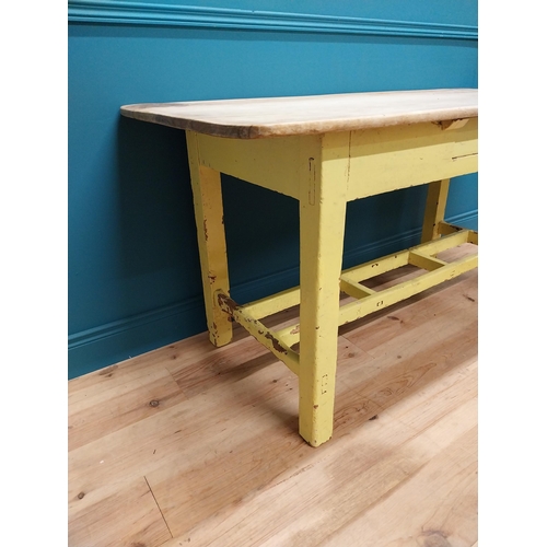 405 - 19th C. Irish painted pine side table with scrubbed pine top and single drawer in the frieze raise o... 