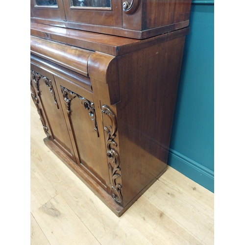 407 - William IV carved mahogany bookcase of neat proportions with two glazed doors over singe drawer over... 