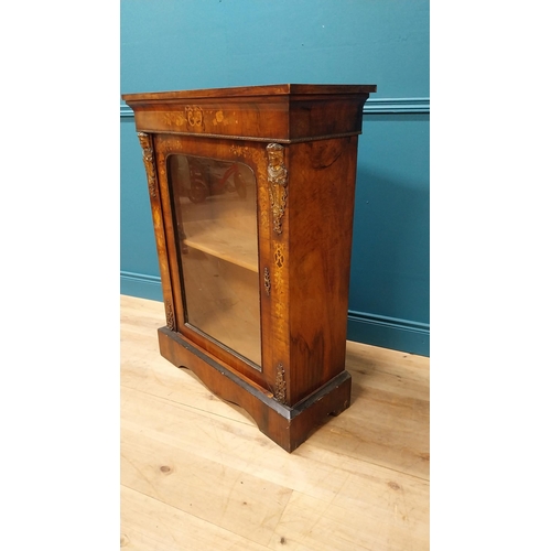 41 - 19th C. French walnut and satinwood inlaid pier cabinet with single glazed door and ormolu mounts {1... 