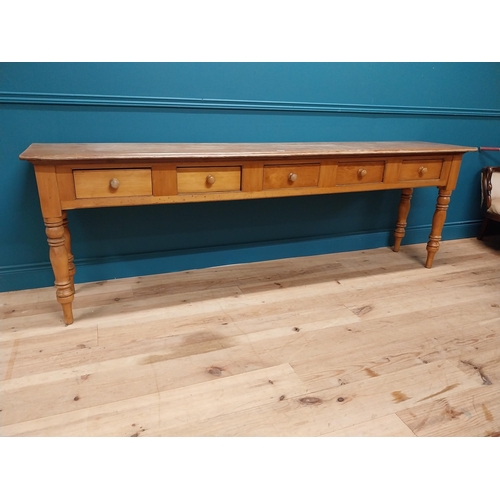 411 - Good quality 19th C. pine server with five drawers in the frieze raised on turned legs {79 cm H x 24... 