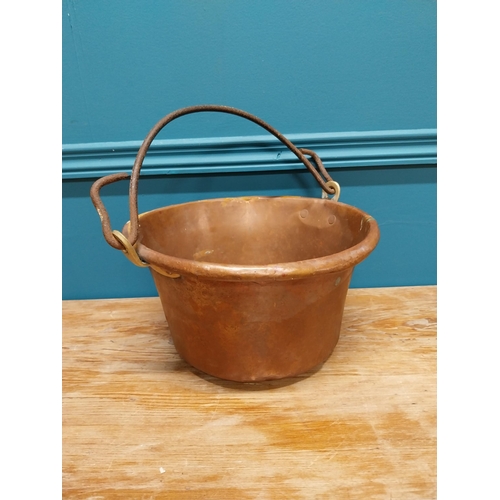 426 - Early 20th C. copper preserving pan with wrought iron handle {32 cm H x 32 cm W x 30 cm D}.