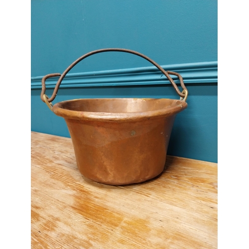 426 - Early 20th C. copper preserving pan with wrought iron handle {32 cm H x 32 cm W x 30 cm D}.