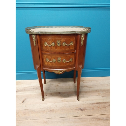 482 - 19th C. kidney shaped side cabinet with marble top, brass gallery and ormolu mounts with two drawers... 