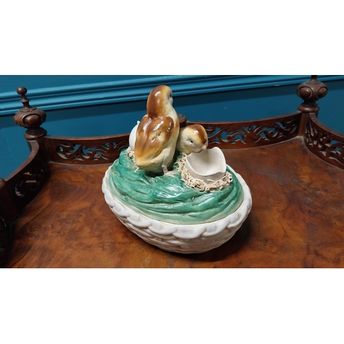50 - Early 20th C. hand painted ceramic egg basket decorated with hatching chicks {17 cm H x 20 cm W x 15... 
